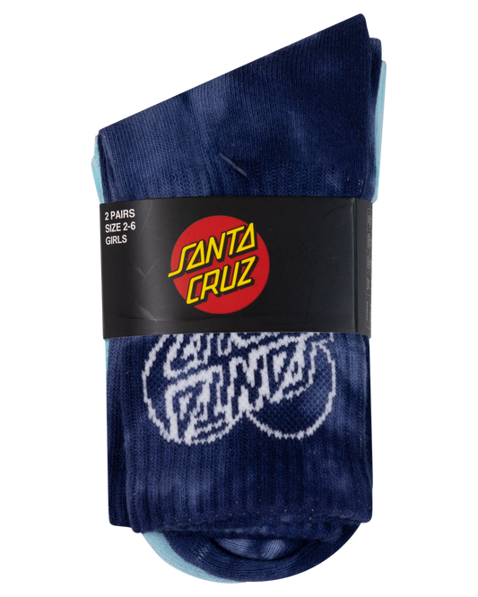 Santa Cruz Heart Dot Hollow Mid Sock 2 Pack - Dark Blue TieDye-Aqua Check