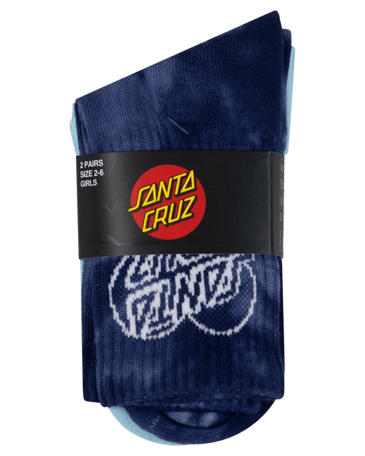 Santa Cruz Heart Dot Hollow Mid Sock 2 Pack - Dark Blue TieDye-Aqua Check - Guys & Girls Surf n Street