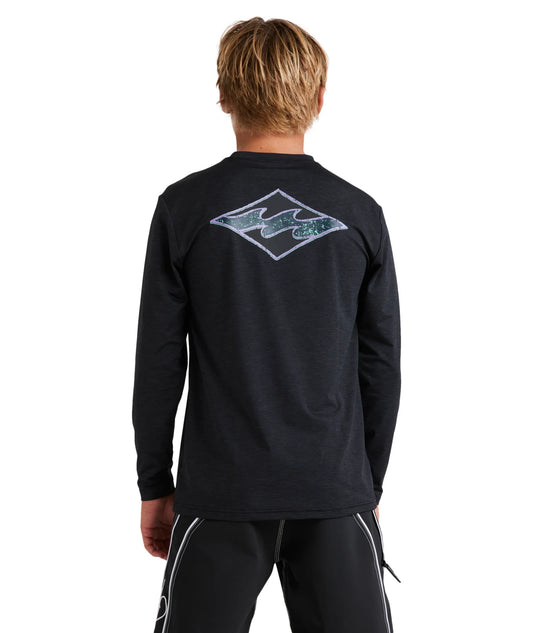 Billabong Boys Diamond Shoreline Lf Ls Rash Vest - Black Heather - Guys & Girls Surf n Street