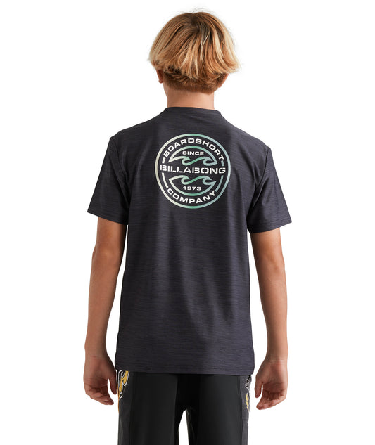 Billabong Groms Rotar Shoreline LF SS Rash Vest - Black Heather