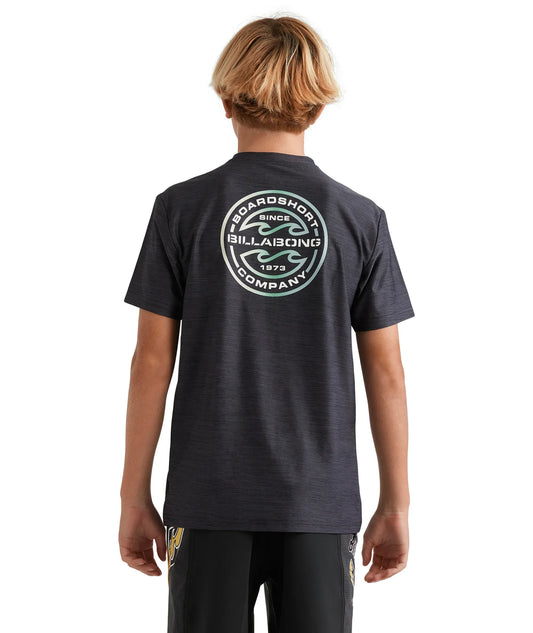 Billabong Groms Rotar Shoreline LF SS Rash Vest - Black Heather - Guys & Girls Surf n Street