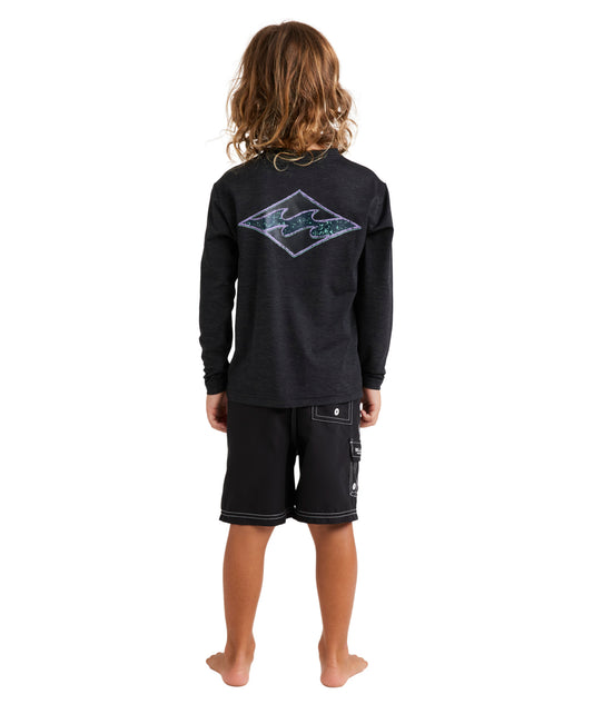 Billabong Groms Diamond Shoreline Lf Ls Rash Vest - Black Heather