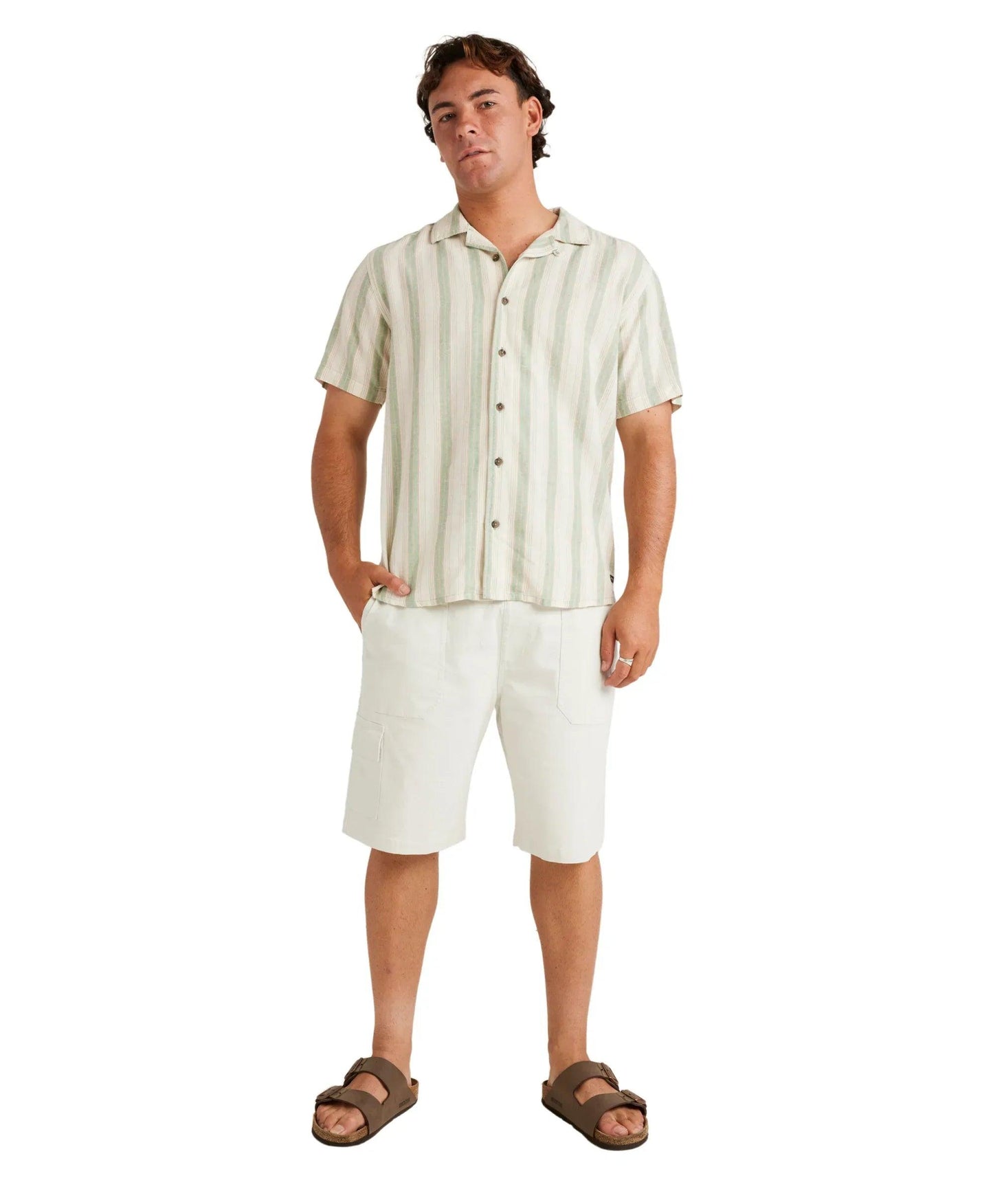 RVCA Beat Tripe Vintage Short Sleeve Shirt - Granite Green - Guys & Girls Surf n Street