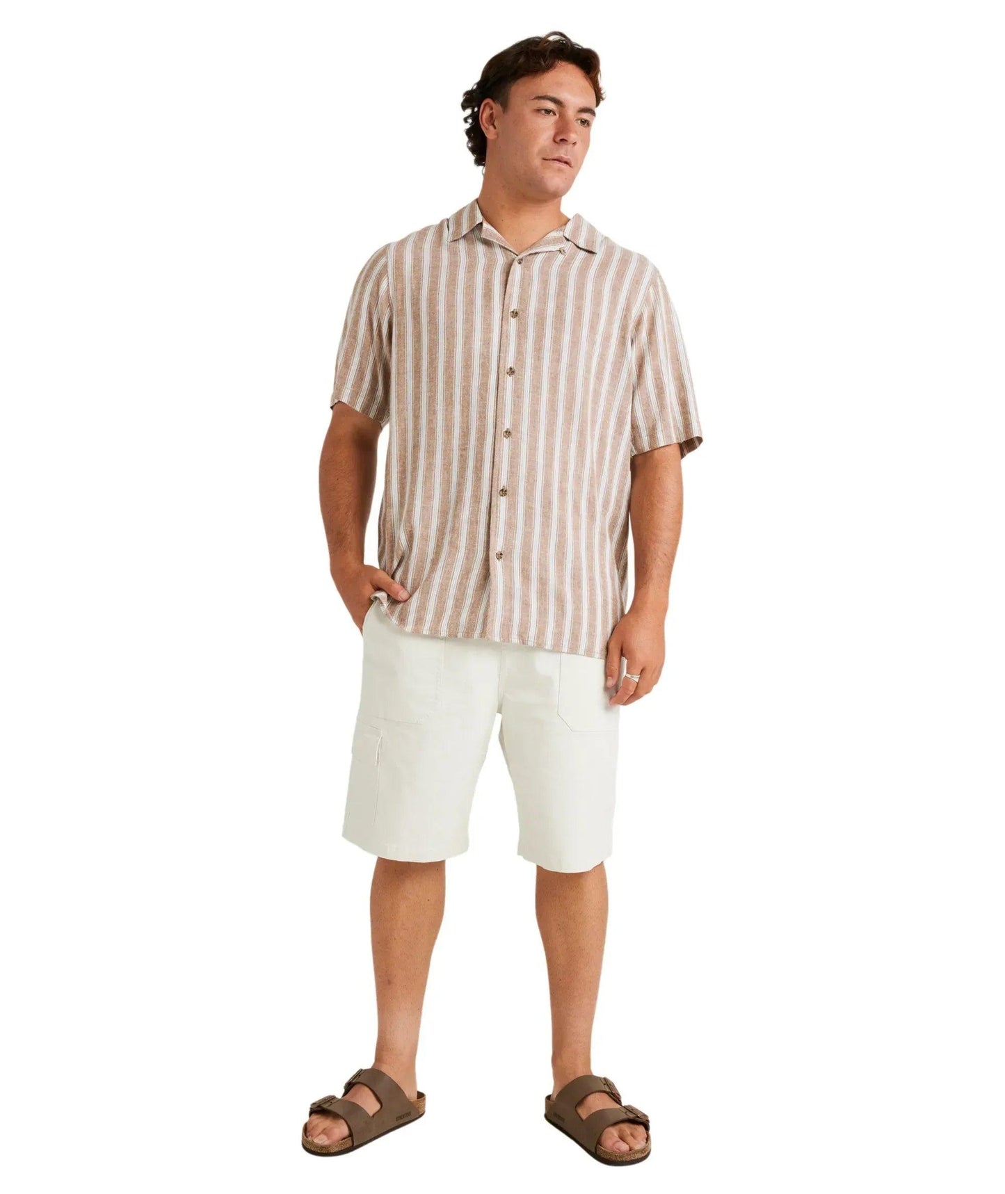 RVCA Beat Stripe Vintage Short Sleeve Shirt - Ermine - Guys & Girls Surf n Street