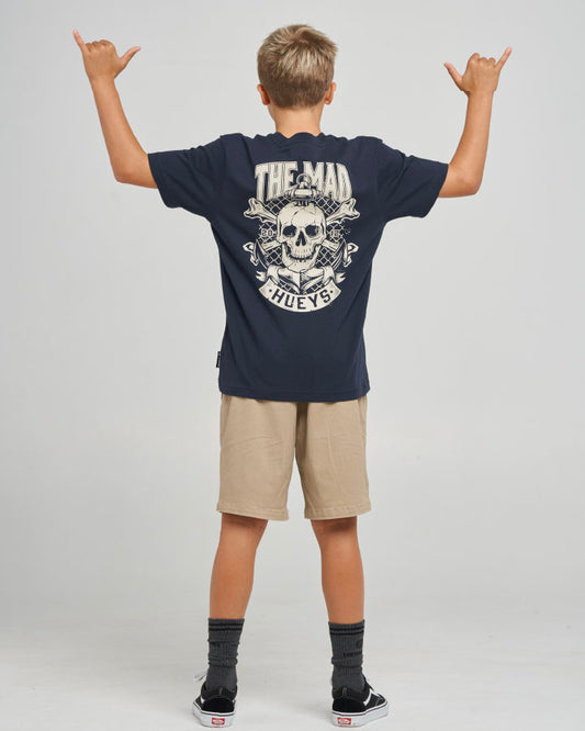 The Mad Hueys Anchor Skull Youth SS Tee - Navy