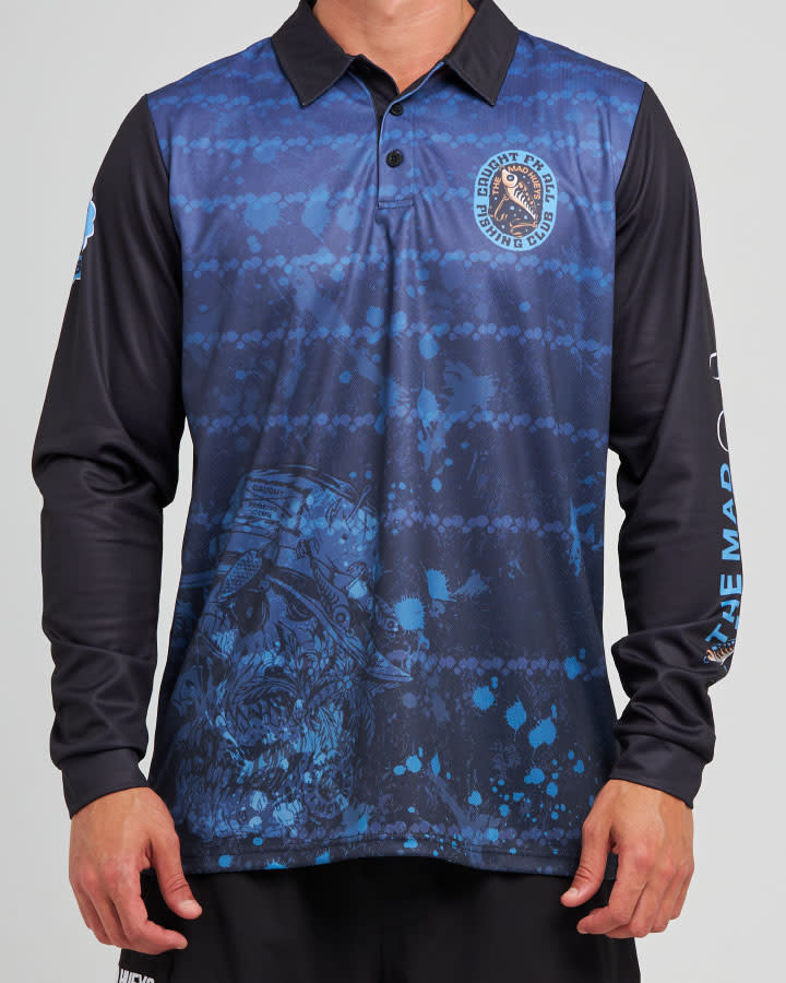 The Mad Hueys Caught FK Skull UPF 50+ Fishing Jersey - Petrol Blue
