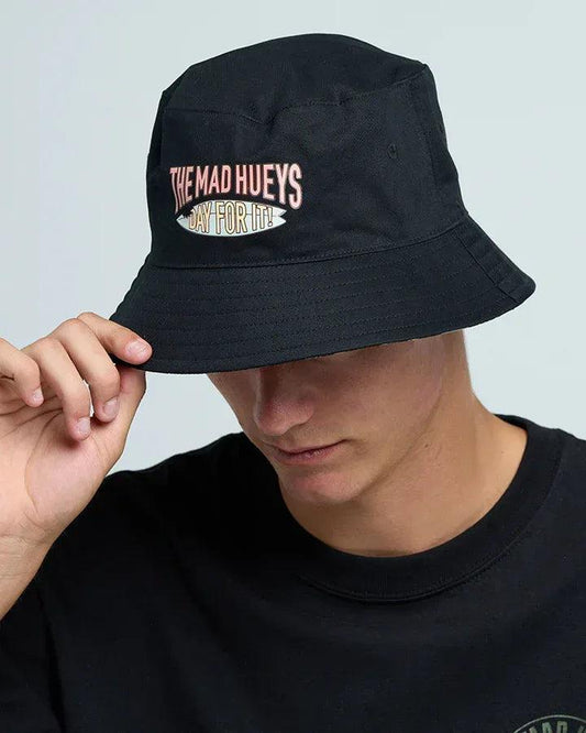 The Mad Hueys Day For It Froggies Reversible Bucket Hat - Vintage Black - Guys & Girls Surf n Street