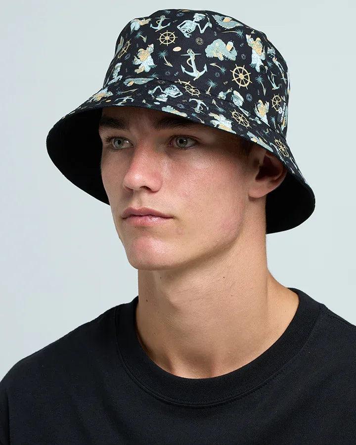 The Mad Hueys Day For It Froggies Reversible Bucket Hat - Vintage Black - Guys & Girls Surf n Street