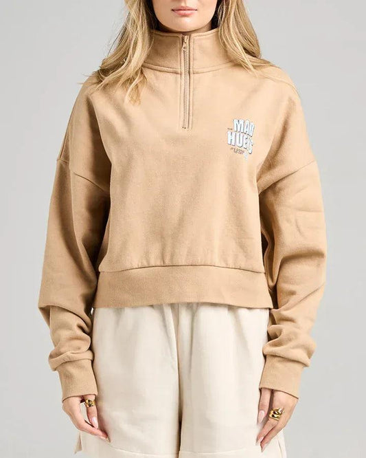 The Mad Hueys Icy Hueys Womens Quarter Zip Latte - Latte - Guys & Girls Surf n Street