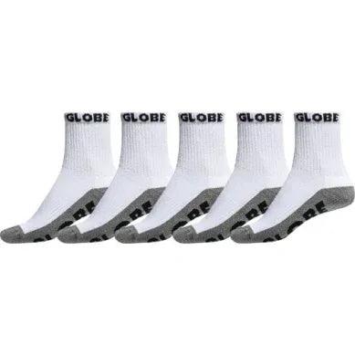 Globe Quarter Sock (7-11) 5 Pack - White - Guys & Girls Surf n Street