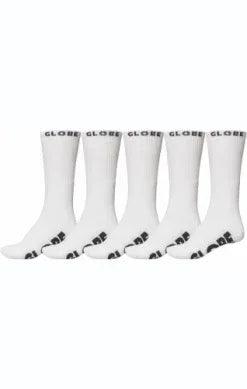Globe Whiteout Sock (7-11) 5 Pack - White - Guys & Girls Surf n Street