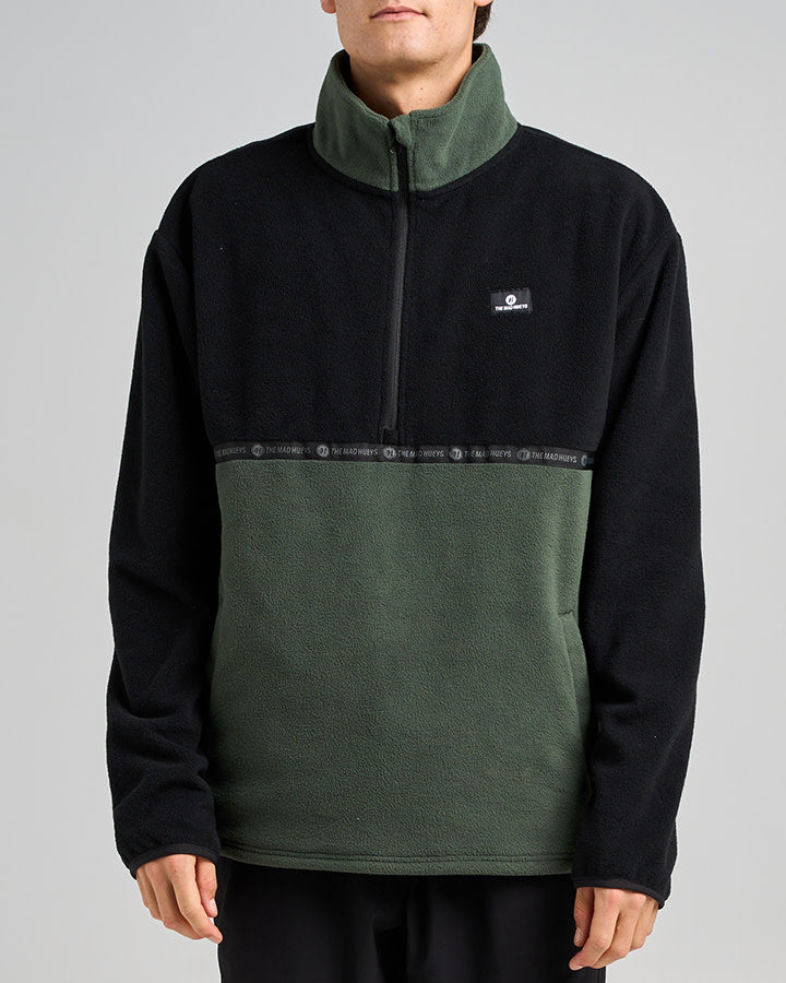 The Mad Hueys Tidal Quarter Zip Oil Green - Oil Green