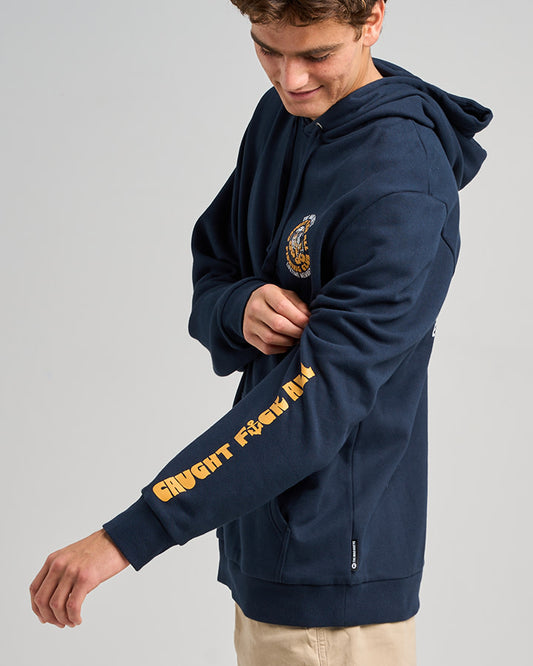 The Mad Hueys Tropic Caught Fk All Fishing Hooded Pullover Navy - Navy