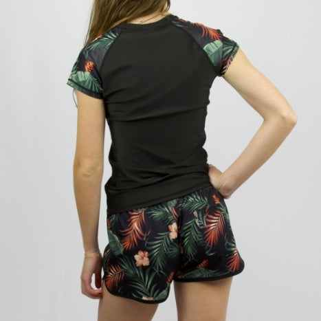 Carve Kaia Girls Cap Sleeve Rashie - Black/Floral