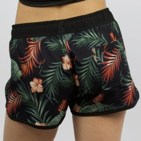 Carve Kaia Girls Elastic Waist Boardies - Black/Floral