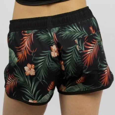 Carve Kaia Girls Elastic Waist Boardies - Black/Floral - Guys & Girls Surf n Street