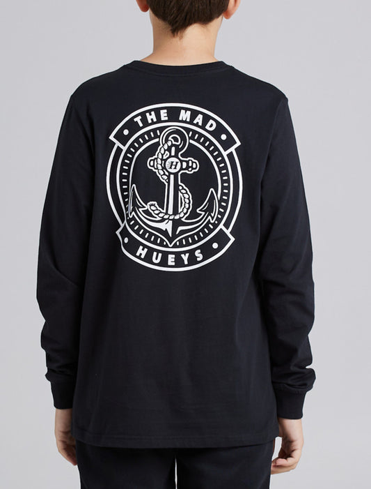 Mad Hueys Flying H Anchor Youth LS Tee - Black