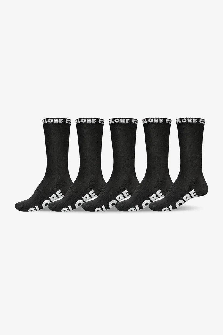 Globe Large Blackout Sock (12-15) 5 Pack - Black - Guys & Girls Surf n Street