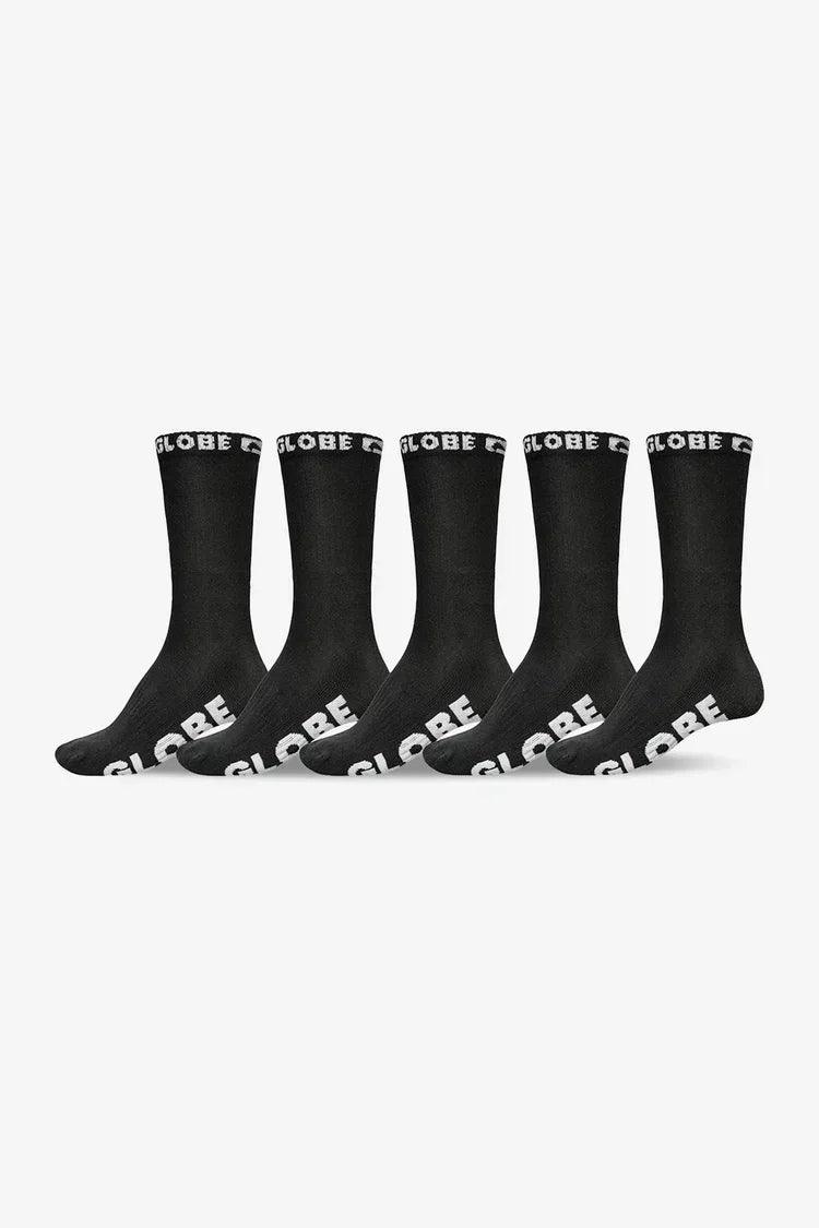 Globe Blackout Sock (7-11) 5 Pack - Black/Black - Guys & Girls Surf n Street