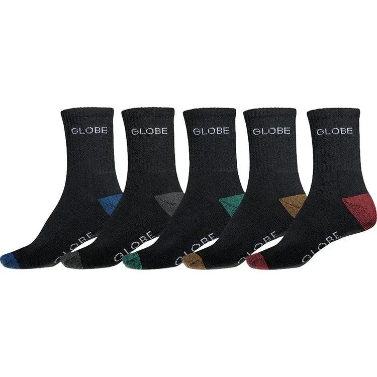 Globe Ingles Crew Sock (7-11) 5 Pack- Black - Guys & Girls Surf n Street