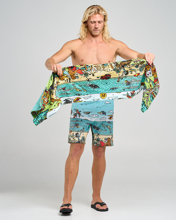 The Mad Hueys  Oz Straya Beach Towel - Aqua