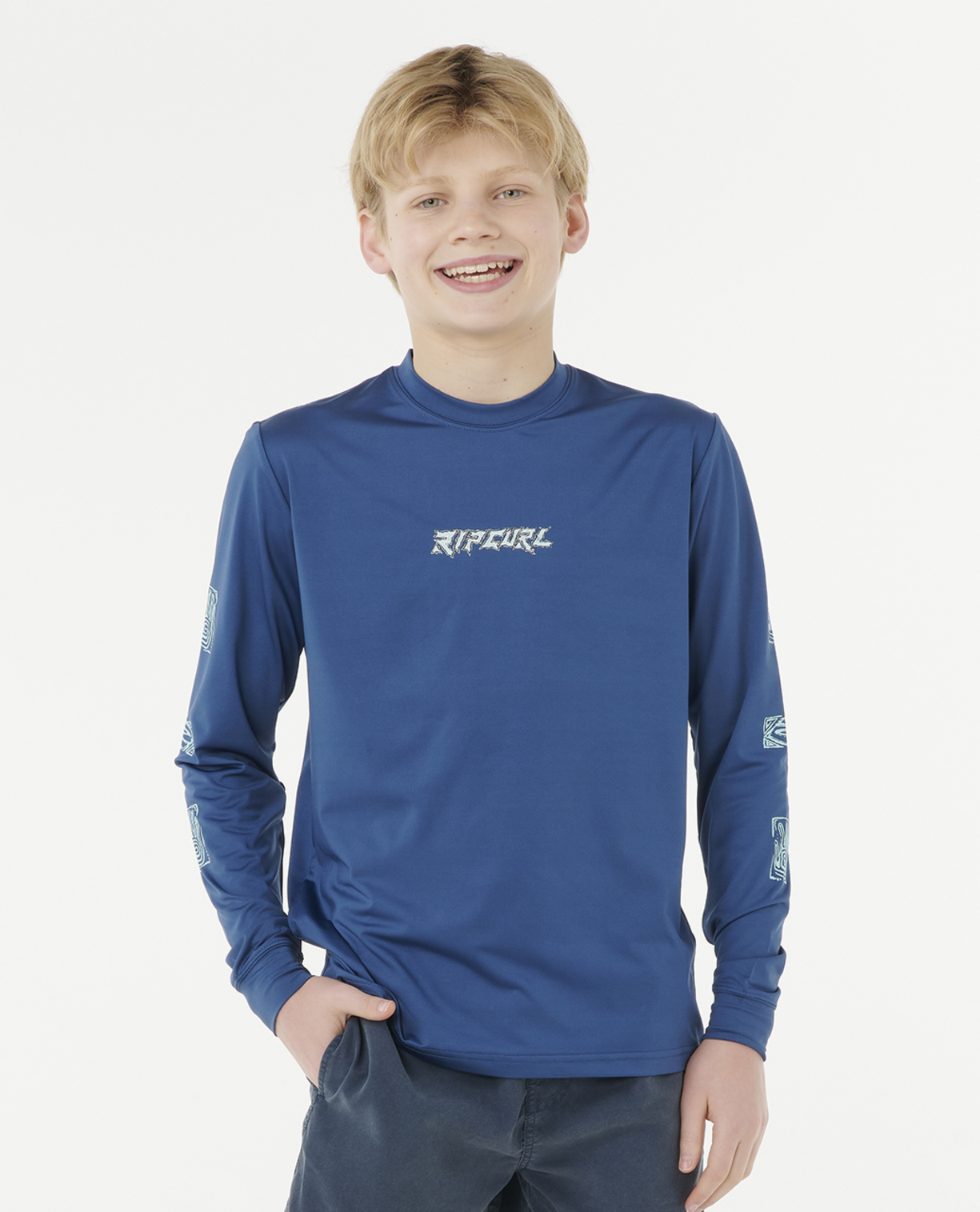 Rip Curl Tropic Daze UPF LS Boys Rash Vest  - Light Navy