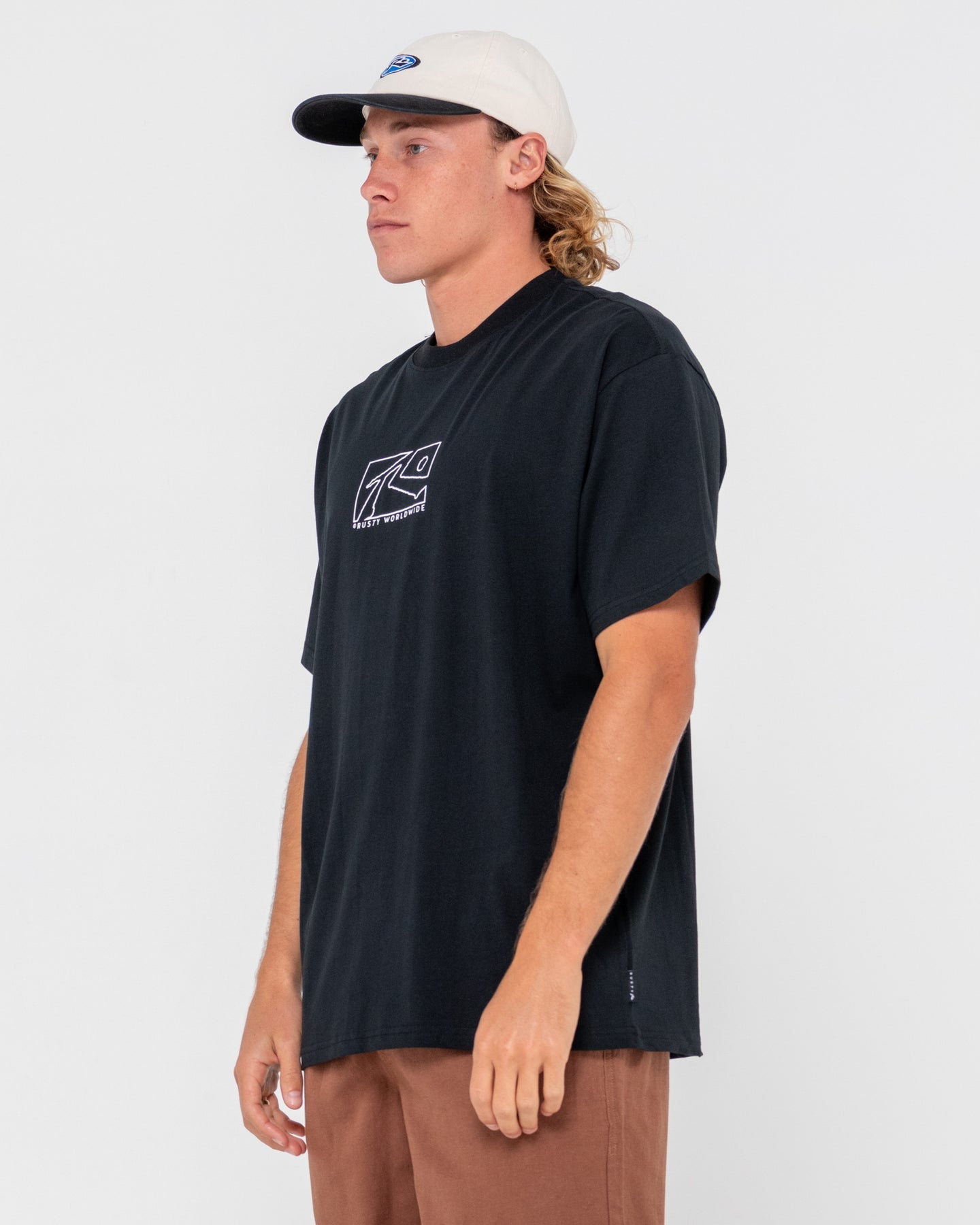 Rusty Boxed Out Centre Front Short Sleeve Tee - Black/White