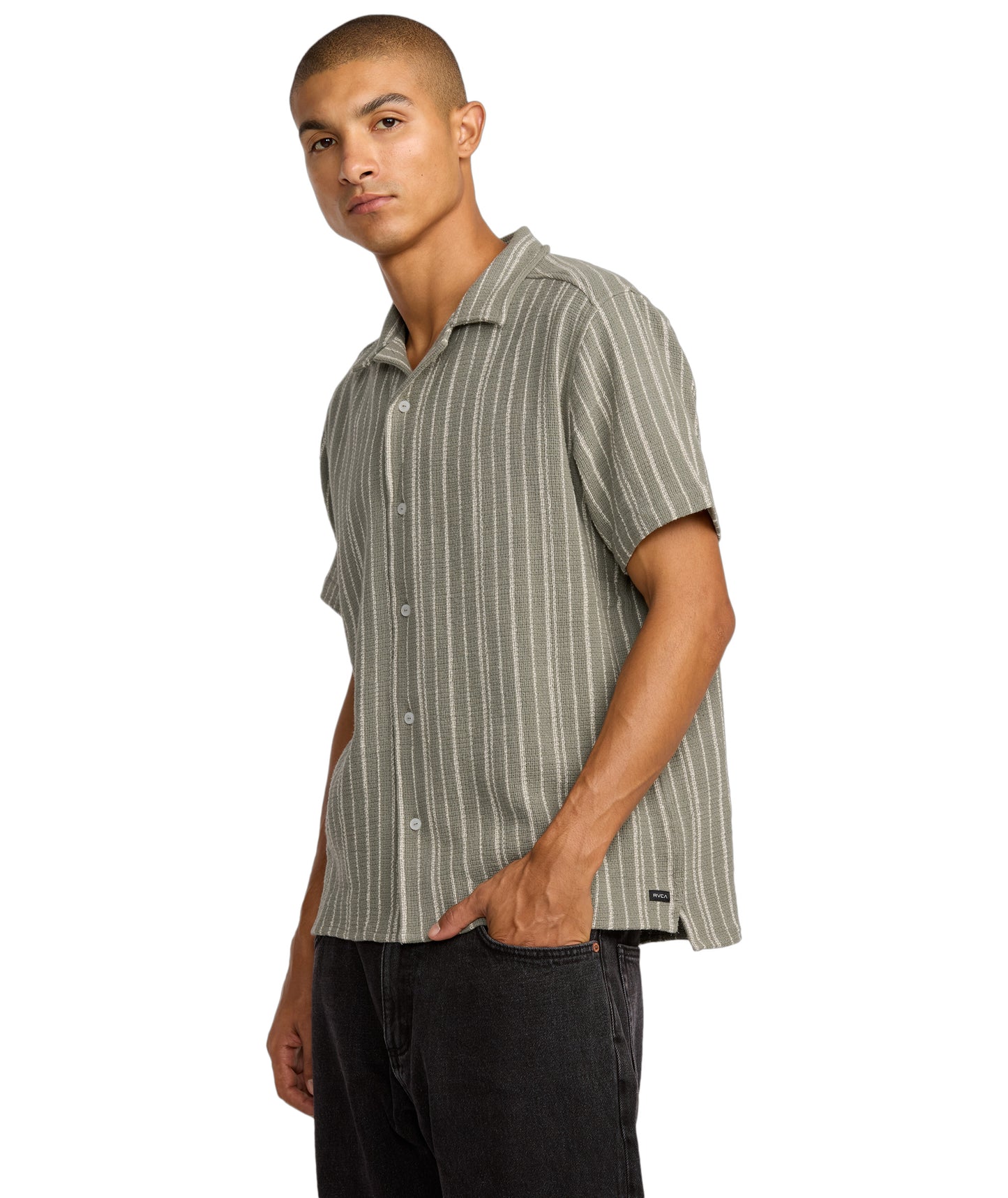 RVCA Vacancy Stripe SS Shirt - Light Olive