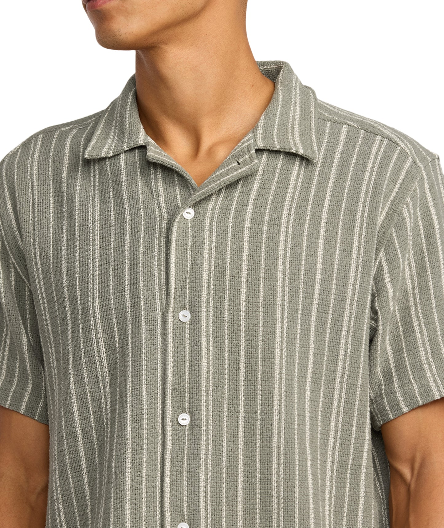 RVCA Vacancy Stripe SS Shirt - Light Olive