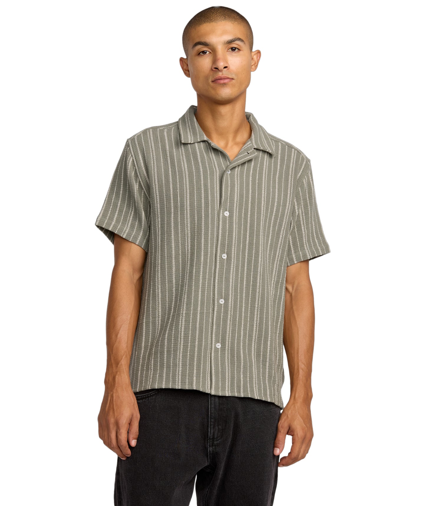 RVCA Vacancy Stripe SS Shirt - Light Olive