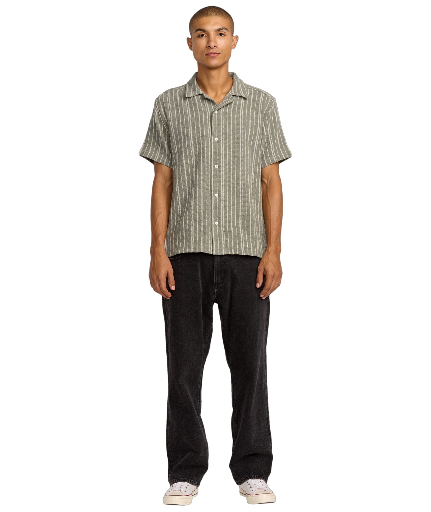 RVCA Vacancy Stripe SS Shirt - Light Olive