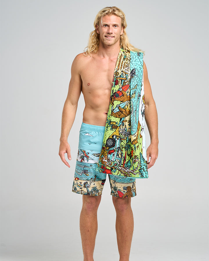 The Mad Hueys  Oz Straya Beach Towel - Aqua
