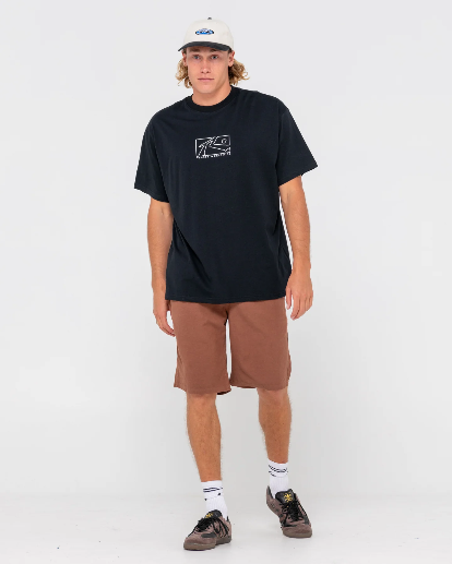 Rusty Boxed Out Centre Front Short Sleeve Tee - Black/White
