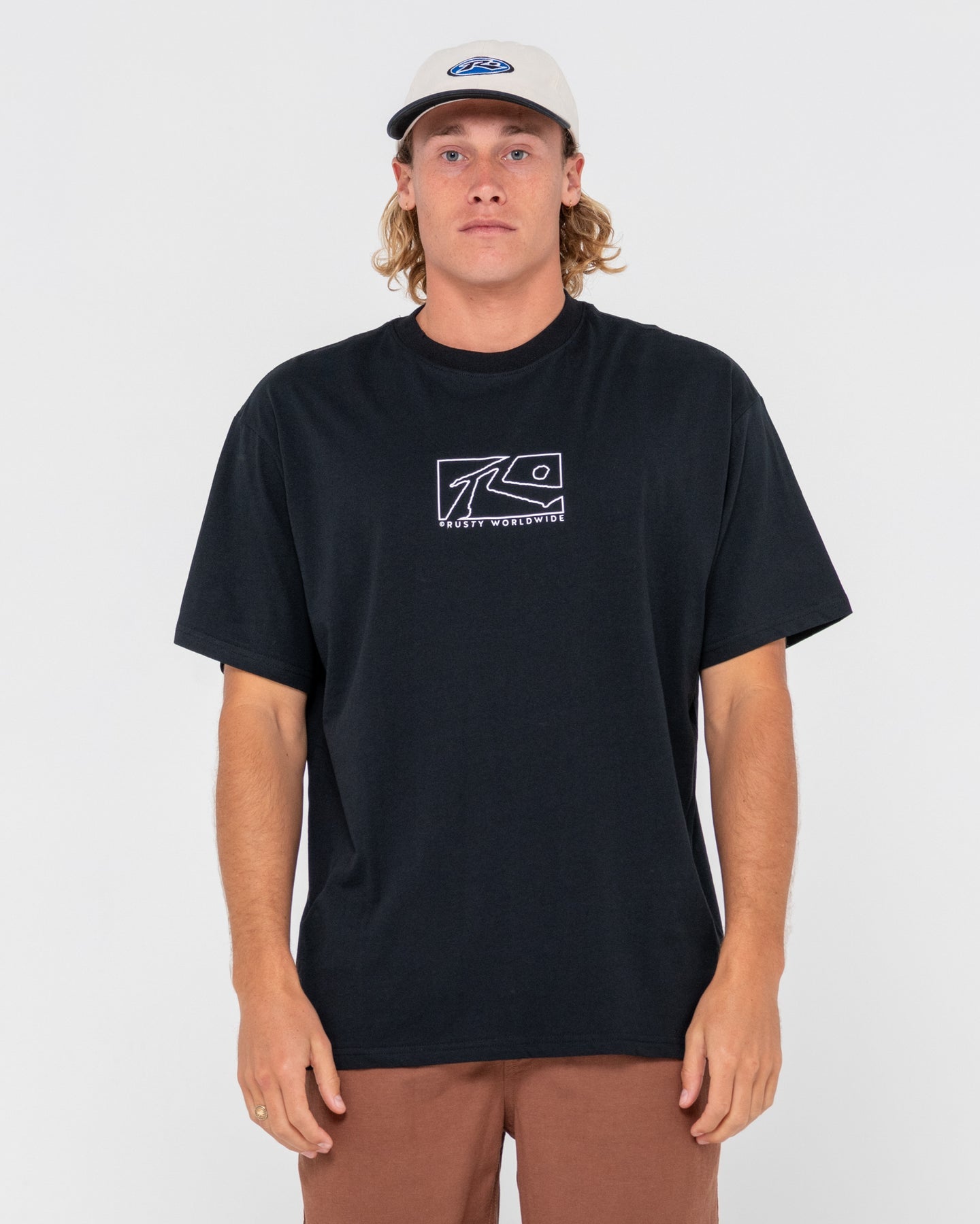 Rusty Boxed Out Centre Front Short Sleeve Tee - Black/White