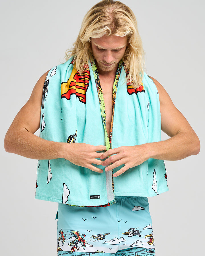 The Mad Hueys  Oz Straya Beach Towel - Aqua