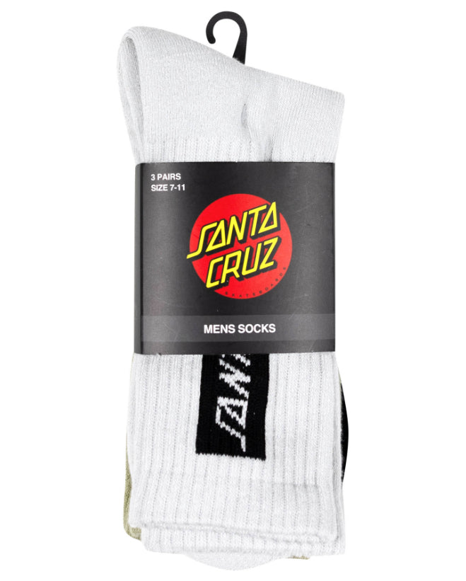 Santa Cruz SC Eliminate Crew Sock 3 Pack Mens 7-11 - Concrete-Light Khaki-Off Black