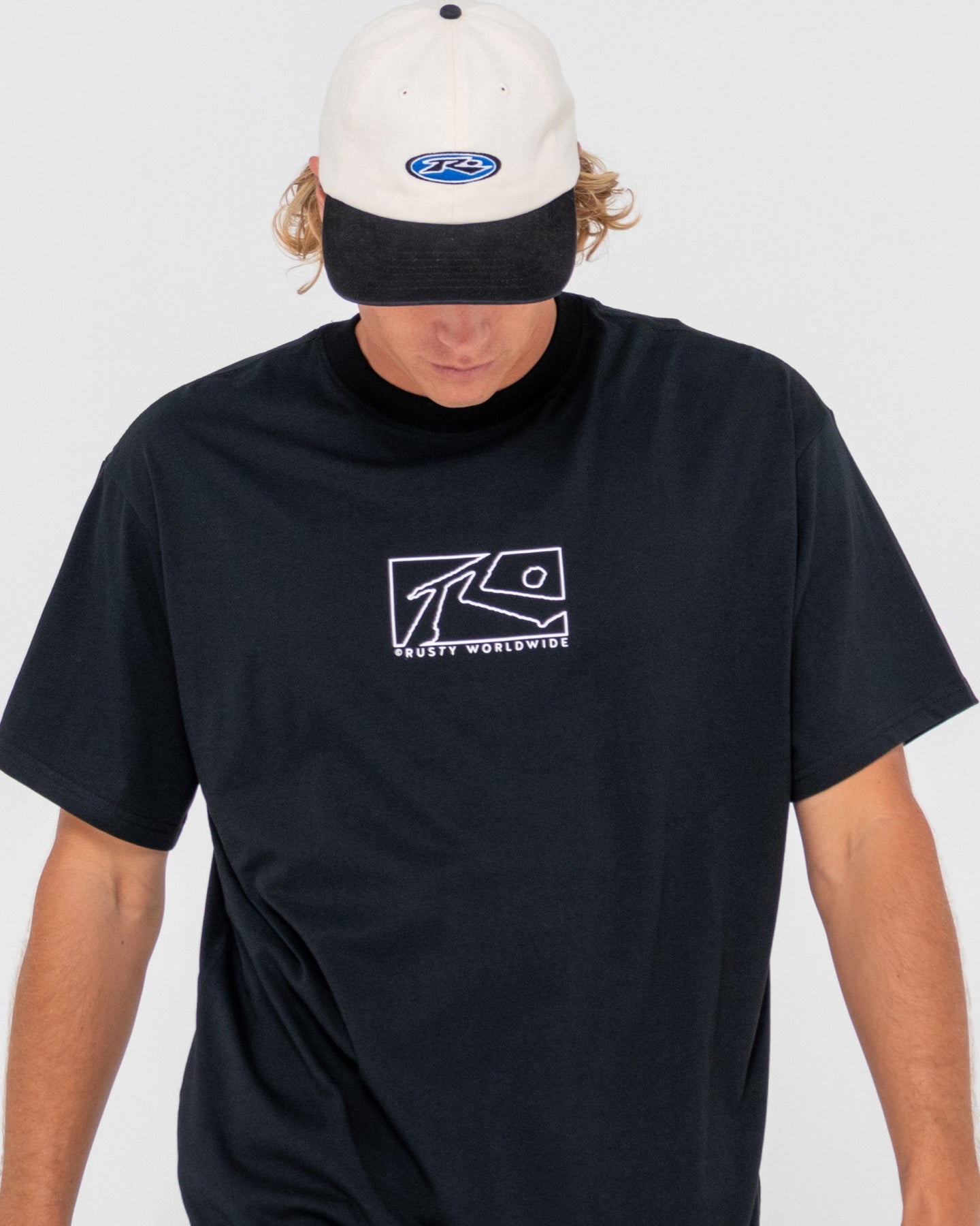 Rusty Boxed Out Centre Front Short Sleeve Tee - Black/White