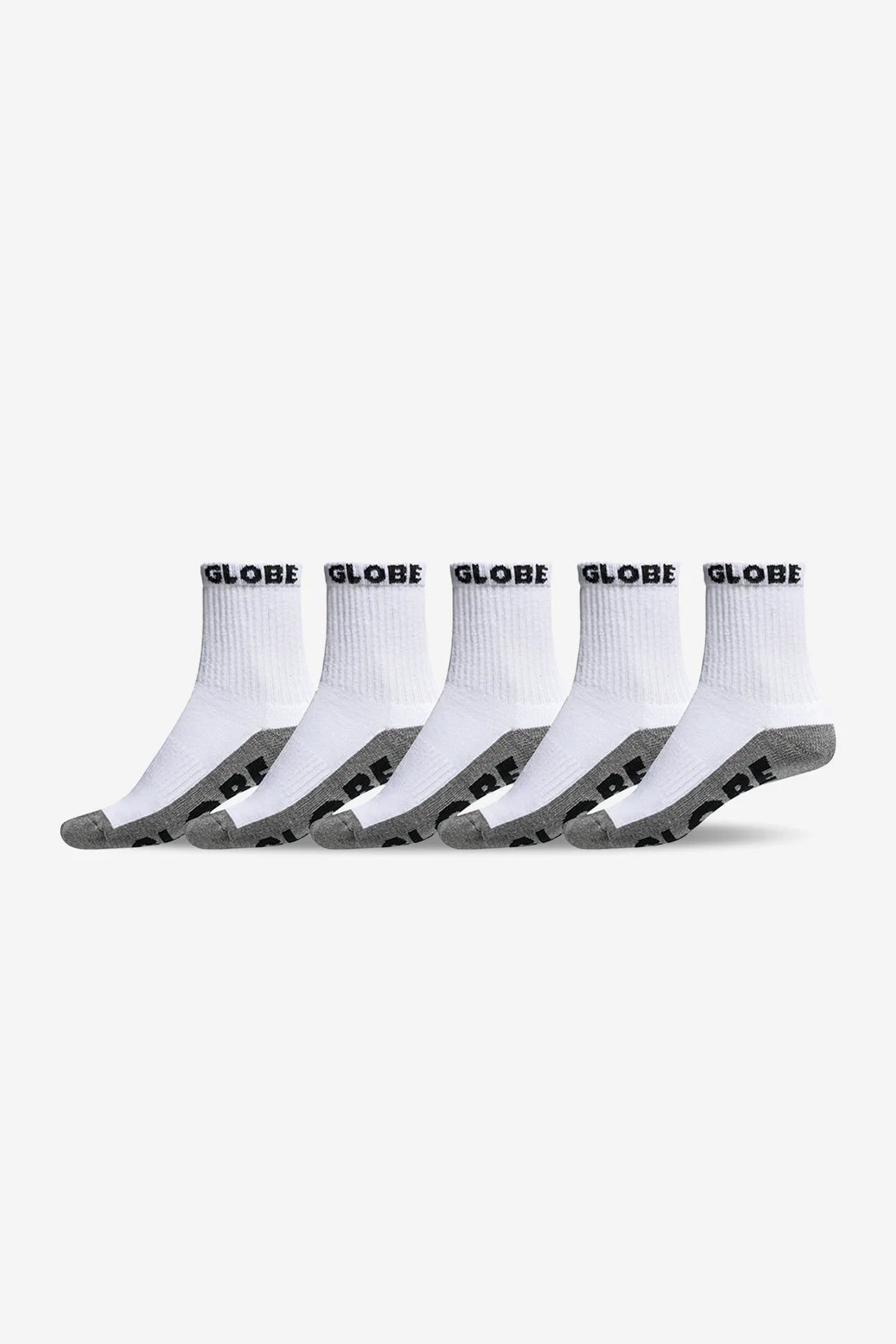 Globe Large Quarter Sock (12-15) 5 Pack - White/Grey
