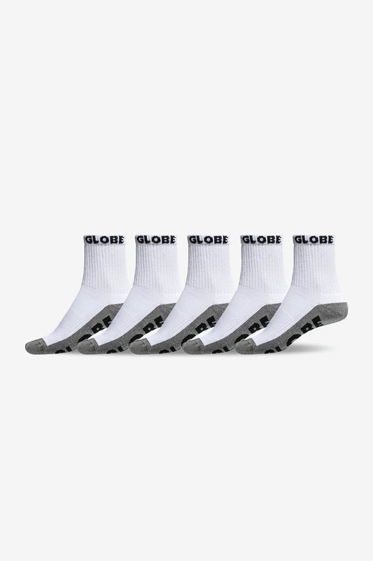 Globe Large Quarter Sock (12-15) 5 Pack - White/Grey