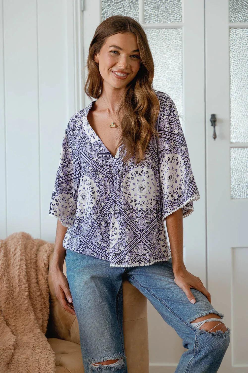 JAASE Gabriella Top - Lilac Lullaby Print - Guys & Girls Surf n Street