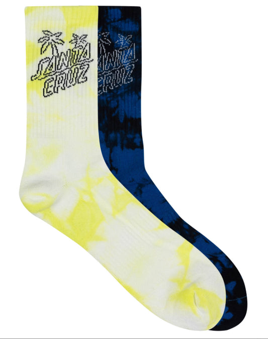 Santa Cruz Palm Stack Crew Sock  2 Pack 6-12 - Cobalt Tie Dye-Lime Tie Dye