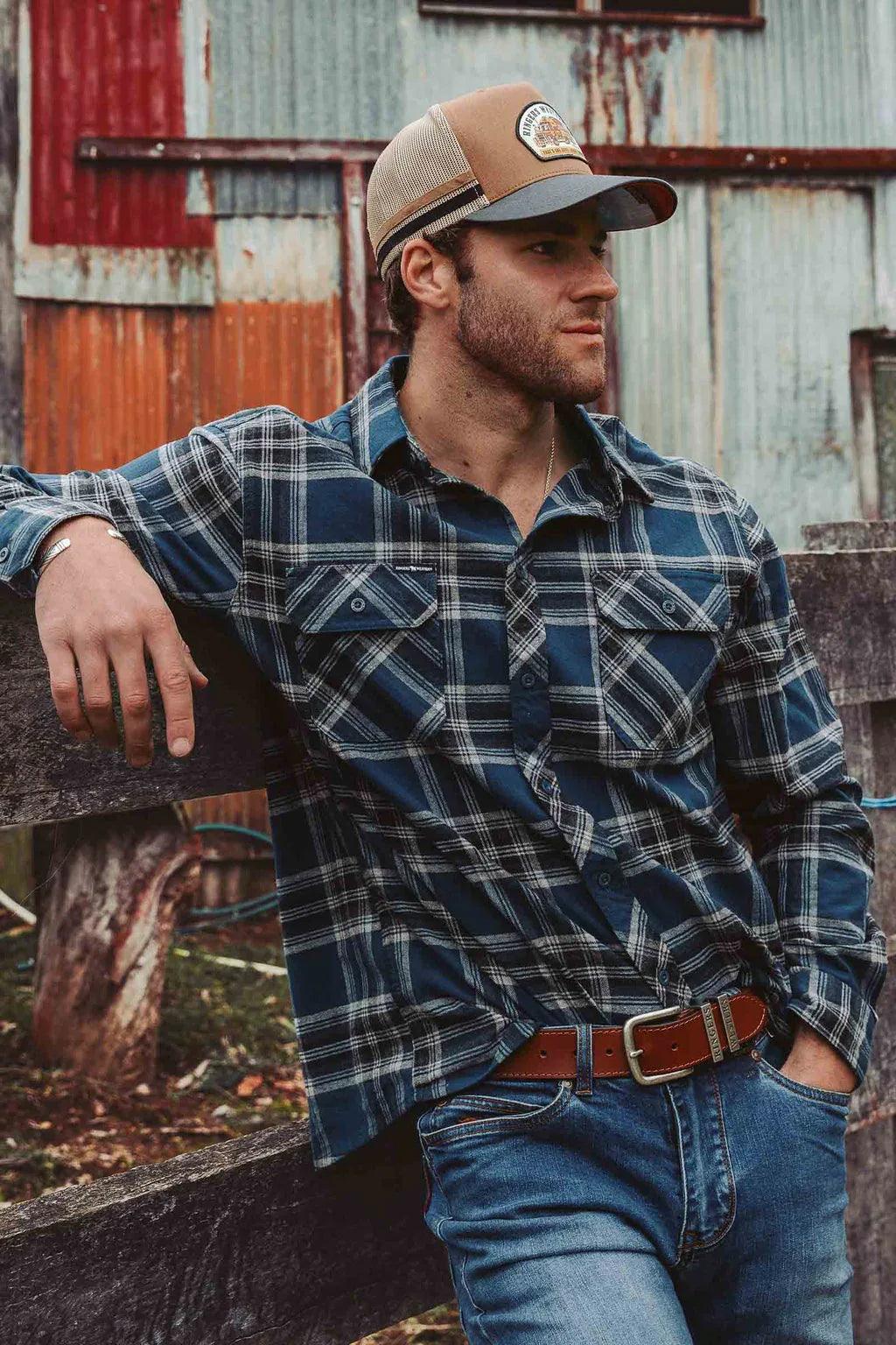 Ringers Western Nambour Mens Full Button Flannel - Petrol Blue