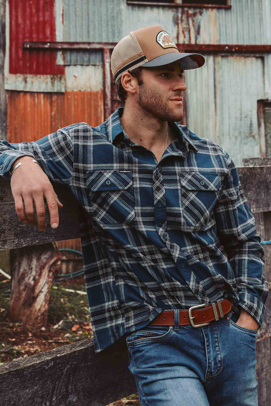 Ringers Western Nambour Mens Full Button Flannel - Petrol Blue