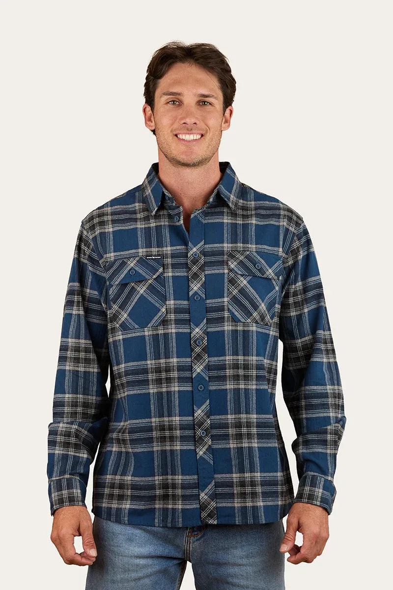 Ringers Western Nambour Mens Full Button Flannel - Petrol Blue