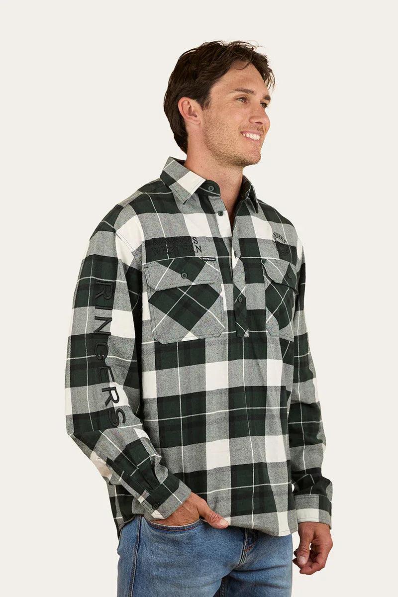 Ringers Western Kingswood Mens Half Button Flannel - Pine / White