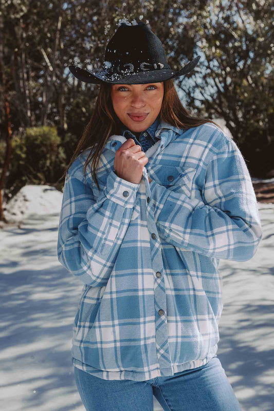 Ringers Western Sadie Womens Sherpa Flannel - Faded Denim / Off White