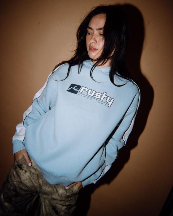 Rusty Hailstone Oversized Fleece Hoodie - Retro Blue