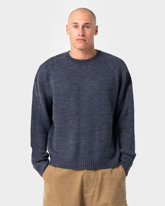 Rusty Sea Captain Boxy Knitted Crew - Navy Blue