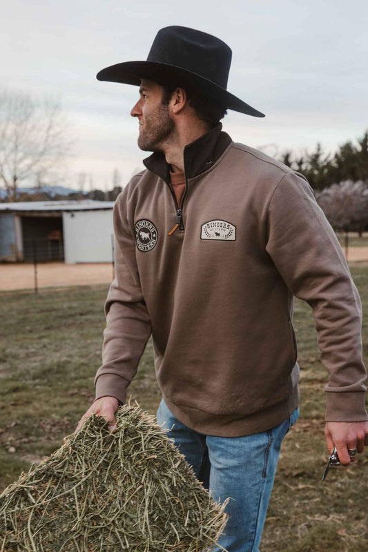 Ringers Western Lachlan Mens 1/4 Zip Crew - Mushroom