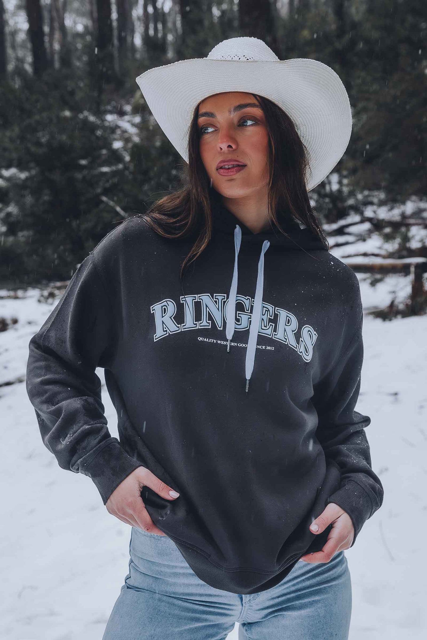 Ringers Western Varsity Womens Hoodie – Charcoal